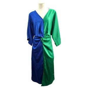 LENA NEW YORK & CO Color‎ Block Twist Front A-Line Midi Dress Women's L NEW